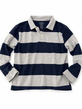 The Children’s Place Boys Size 4 Rugby Polo Shirt Navy Gray Striped Long Sleeve